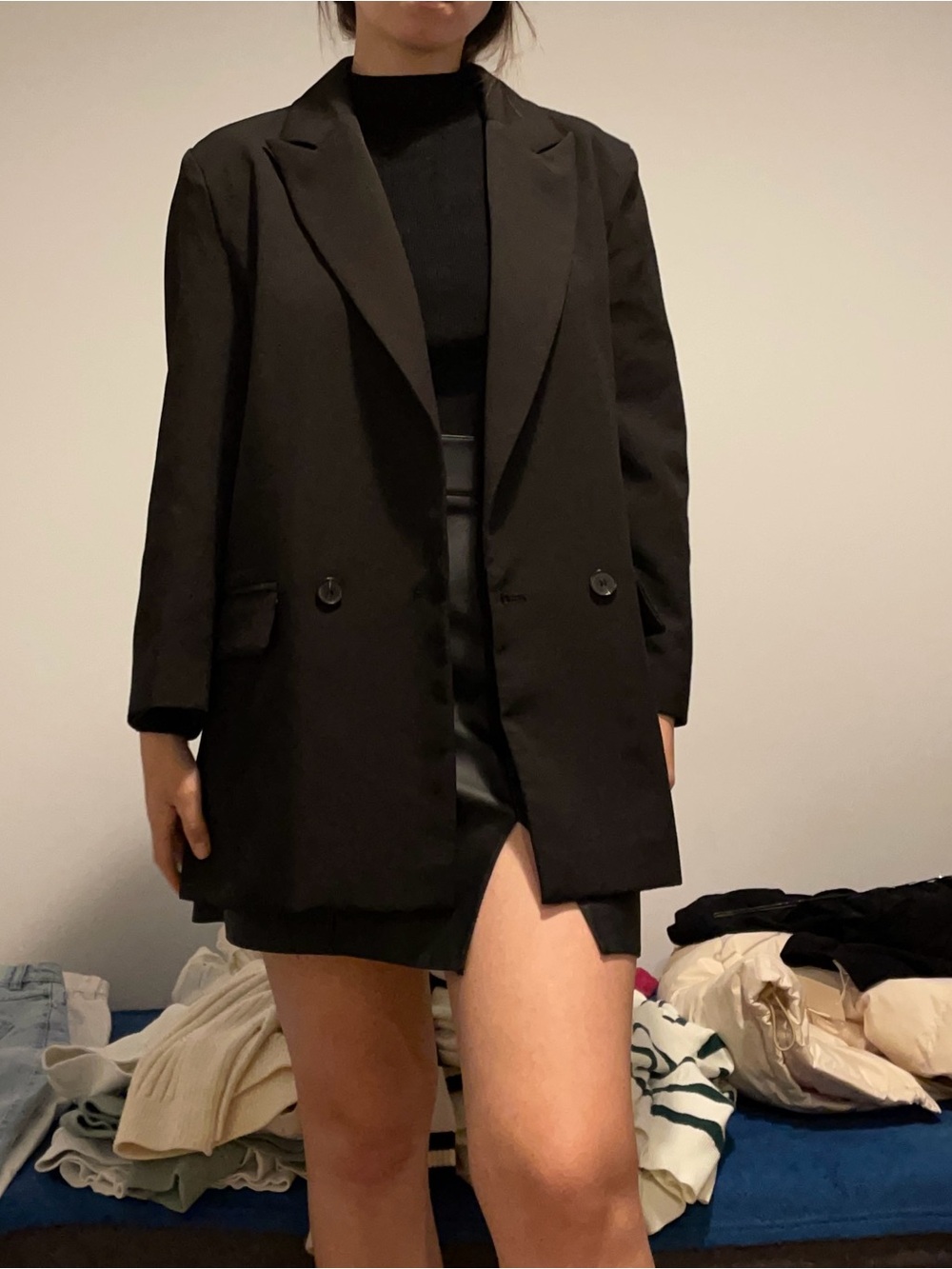 Black Oversized Double-Button Blazer Jacket